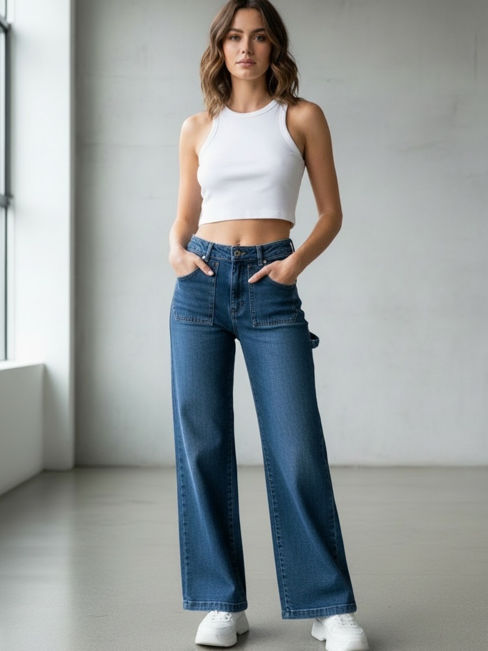 Michael Kors Blue Wide Leg Patch Pocket Jeans Size 8 Excellent Used Condition!